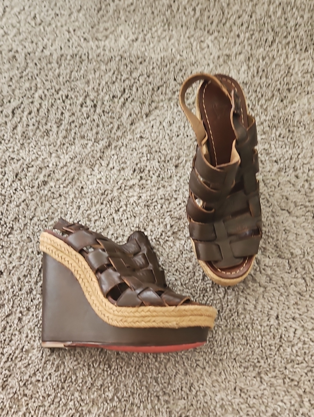 Christian Louboutin Brown Woven Leather Wedge Sandals 37